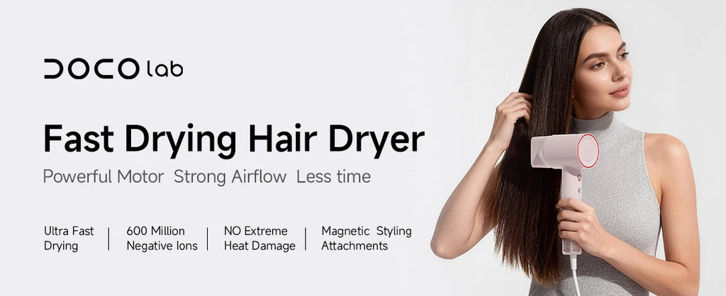 DOCO High Speed Hair Dryer 75m/s wind speed Negative Ion Hair Care 110000 Rpm UK/EU Plug Lightweight Home Travel Gift