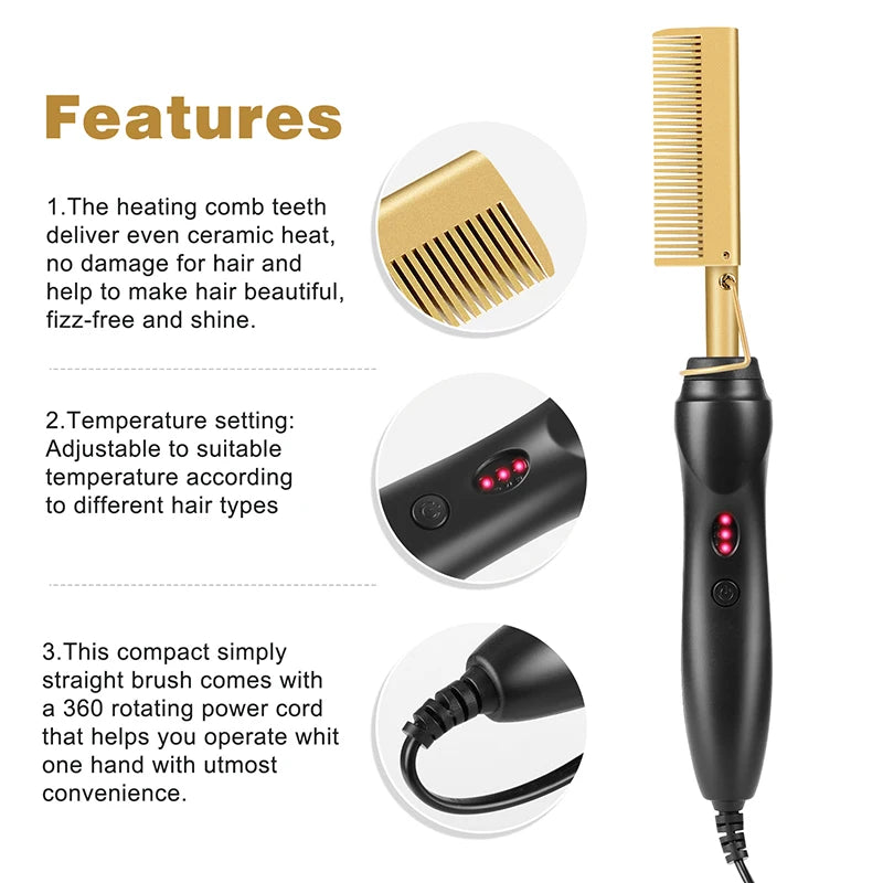 Professional Electric Ceramic Ionic Hair Straighten Straightener Brush Hot Comb Pressing Electric Hot Comb Hair Straightener