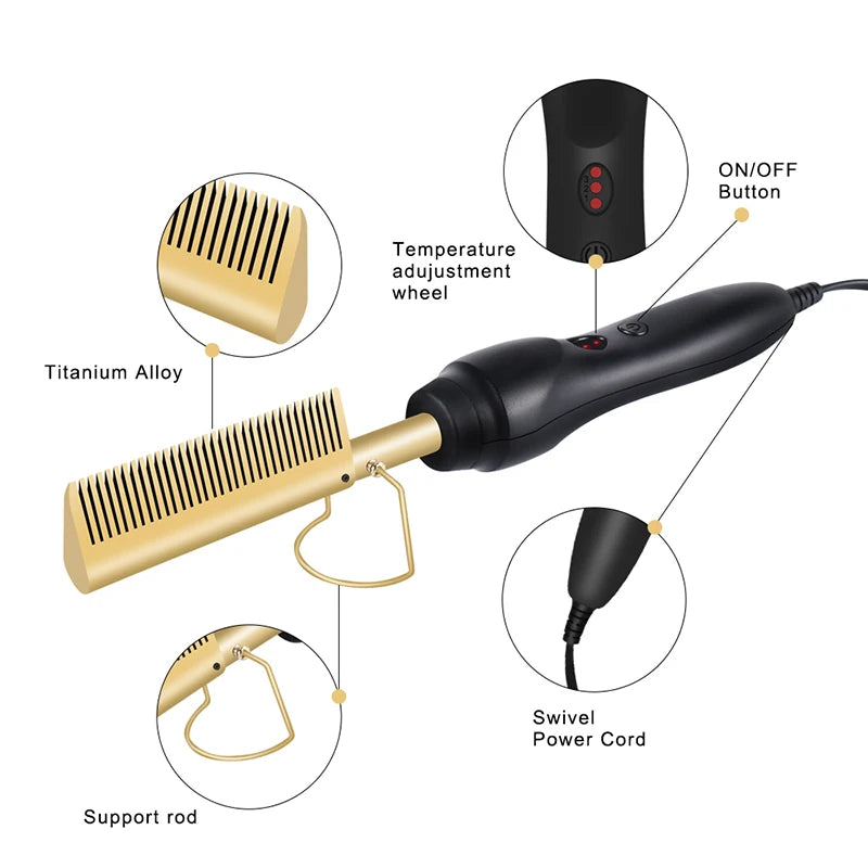 Professional Electric Ceramic Ionic Hair Straighten Straightener Brush Hot Comb Pressing Electric Hot Comb Hair Straightener