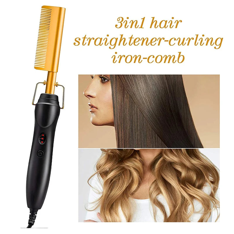 Professional Electric Ceramic Ionic Hair Straighten Straightener Brush Hot Comb Pressing Electric Hot Comb Hair Straightener