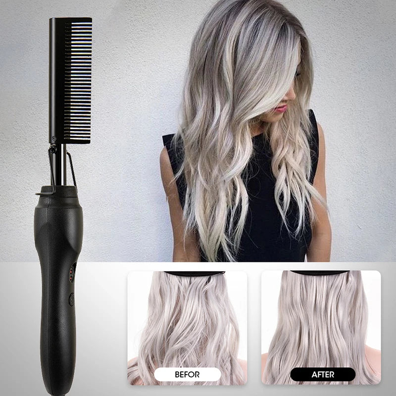 Professional Electric Ceramic Ionic Hair Straighten Straightener Brush Hot Comb Pressing Electric Hot Comb Hair Straightener