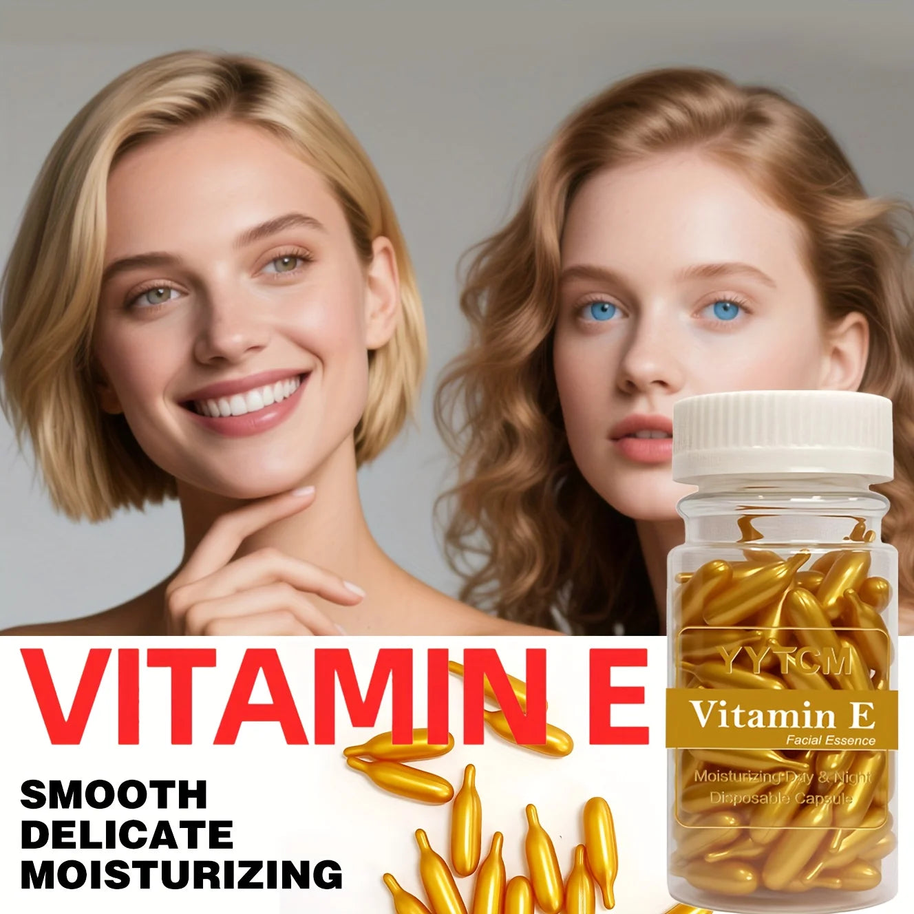 Vitamin E Serum Capsules, Single-Use Essence Capsules, Hydrating and Moisturizing Facial Skin 90 Capsules/Bottle - 1 Bottle