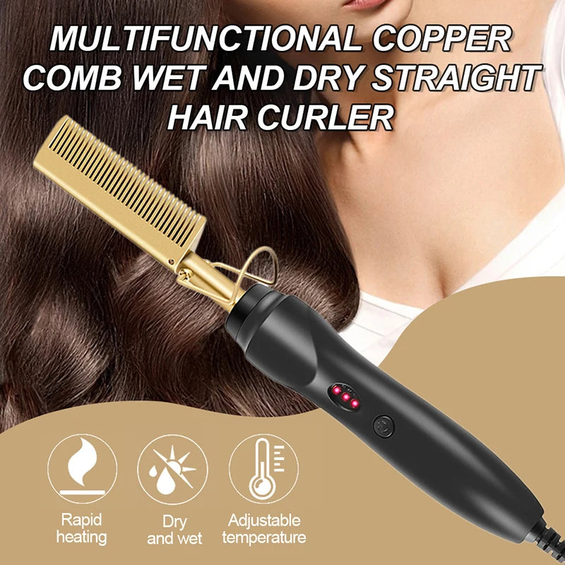 Professional Electric Ceramic Ionic Hair Straighten Straightener Brush Hot Comb Pressing Electric Hot Comb Hair Straightener
